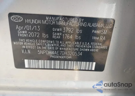 2013 Hyundai Elantra Gls z USA, uszkodzony, nr VIN 5NPDH4AE7DH320534
